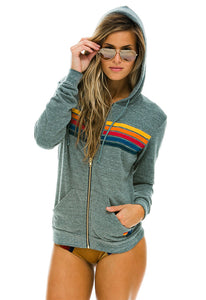 Aviator Nation 5 Stripe Zip Hoodie in Heather/Blue Stripes