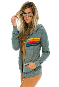 Aviator Nation 5 Stripe Zip Hoodie in Heather/Blue Stripes