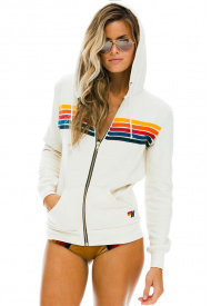 Aviator Nation 5 Stripe Zip Hoodie in Vintage White