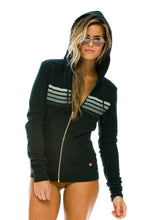 Load image into Gallery viewer, Aviator Nation 5 Stripe Zip Hoodie in Charcoal/Grey Stripes