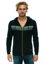 Load image into Gallery viewer, Aviator Nation 5 Stripe Zip Hoodie in Charcoal/Grey Stripes