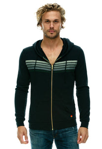 Aviator Nation 5 Stripe Zip Hoodie in Charcoal/Grey Stripes