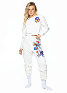 Riley Vintage All Patched Up Crew Sweatshirt in White ships in 2 weeks