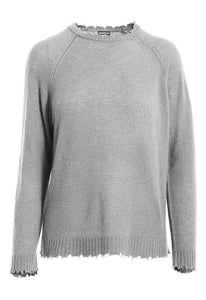 Minnie Rose Cashmere Distressed Long Sleeve Crew Sweater