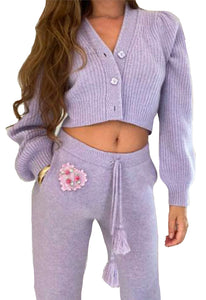 LoveShackFancy Avignon Cropped Cardigan in Purple