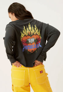 DAYDREAMER Metallica Flaming Skull Oversized Long Sleeve Crop Tee