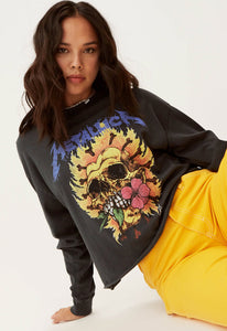 DAYDREAMER Metallica Flaming Skull Oversized Long Sleeve Crop Tee