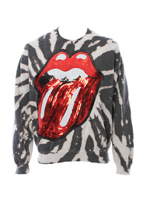 MadeWorn Rolling Stones Sequin Tongue Tie Dye Crew Fleece Sweatshirt
