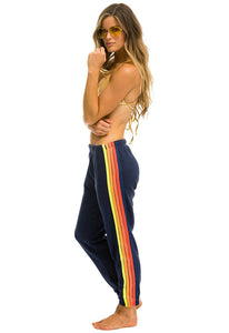 Aviator Nation 5 Stripe Sweatpants in Navy/Neon Rainbow