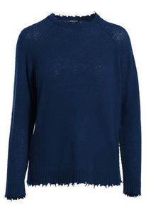 Minnie Rose Cashmere Distressed Long Sleeve Crew Sweater