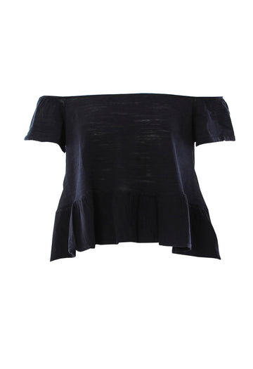 Minnie Rose Off The Shoulder Ruffle Hem Tee