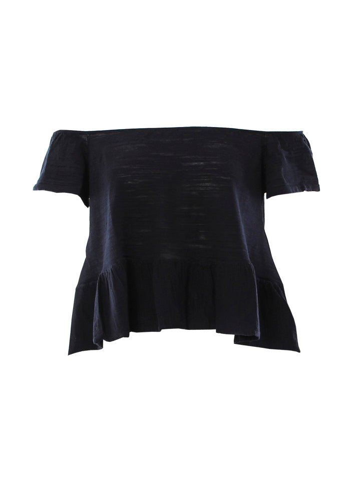 Minnie Rose Off The Shoulder Ruffle Hem Tee