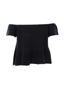 Minnie Rose Off The Shoulder Ruffle Hem Tee