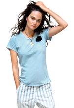 Load image into Gallery viewer, FREE CITY Sign Golden Line Short Sleeve Tee in Blue Waters