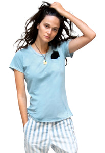 FREE CITY Sign Golden Line Short Sleeve Tee in Blue Waters