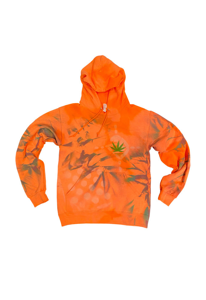 SINGER22 Exclusive OOAK22 Bleached Orange Spray Paint Embellished Hoodie by 22Artist22