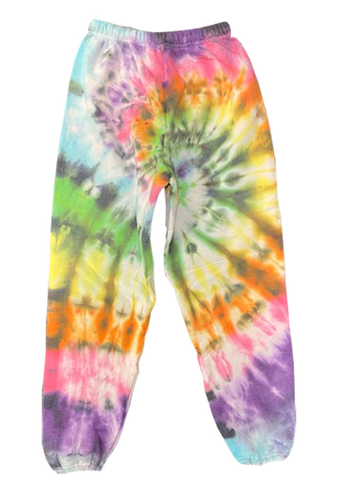 SINGER22 Exclusive Tie Dye Sweatpants in Rainbow Swirl/Black