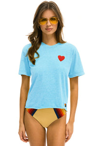 Aviator Nation Heart Embroidery Boyfriend Tee in Sky