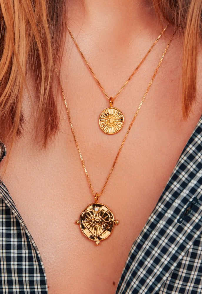 Luv aj evil hotsell eye double coin necklace
