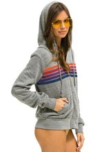 Load image into Gallery viewer, Aviator Nation 5 Stripe Zip Hoodie in Heather Grey / Purple Orange