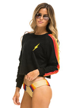 Load image into Gallery viewer, Aviator Nation Bolt Embroidery Classic 4 Stripe Cropped Crew Sweatshirt