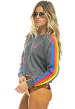 Load image into Gallery viewer, Aviator Nation Bolt Classic Cropped Crew Neck Sweatshirt in Heather Grey/Neon Rainbow