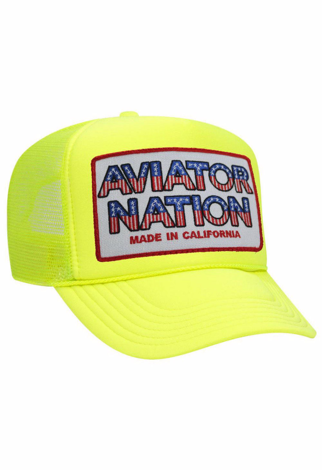 Aviator Nation Patriotic Patch Vintage Low Rise Trucker in Neon Yellow