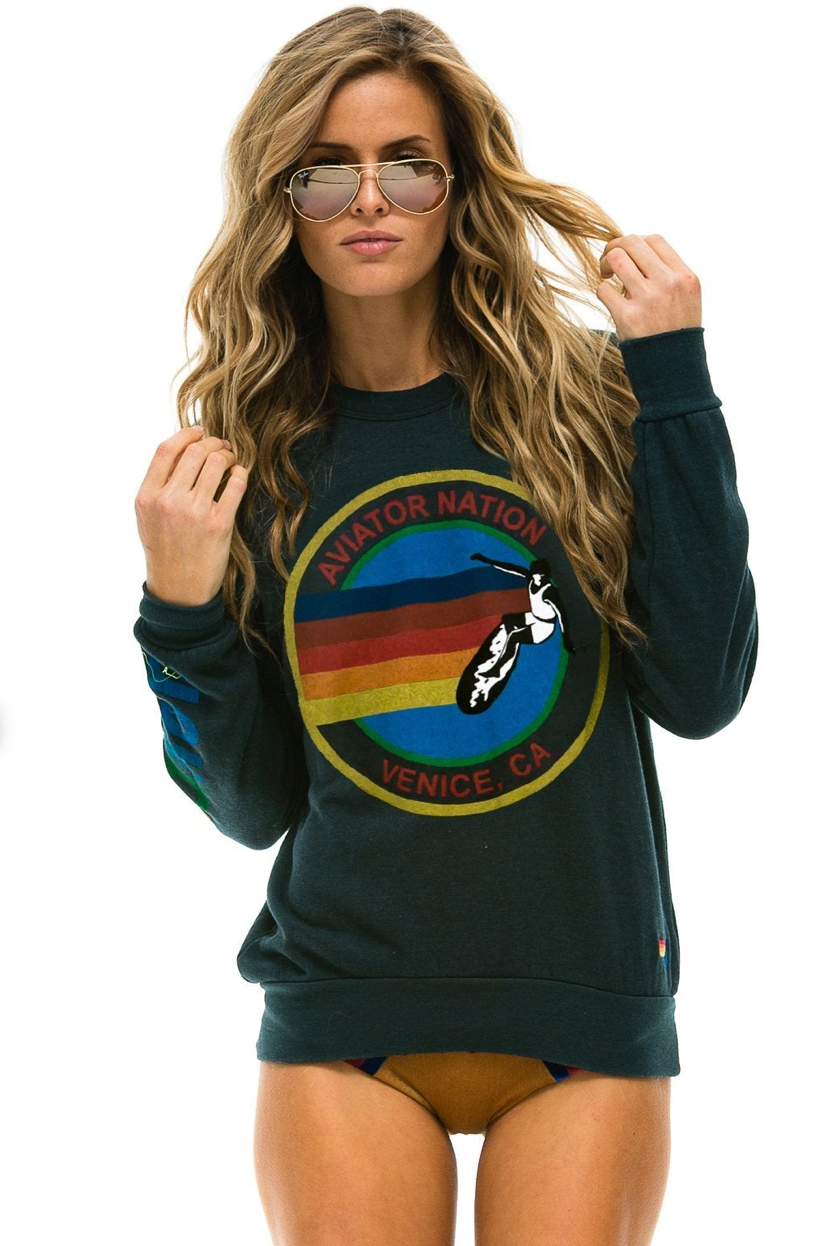 Aviator Nation Signature Logo Unisex Crew Sweatshirt in Charcoal