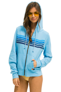 Aviator Nation 5 Stripe Unisex Hoodie  Sky Blue