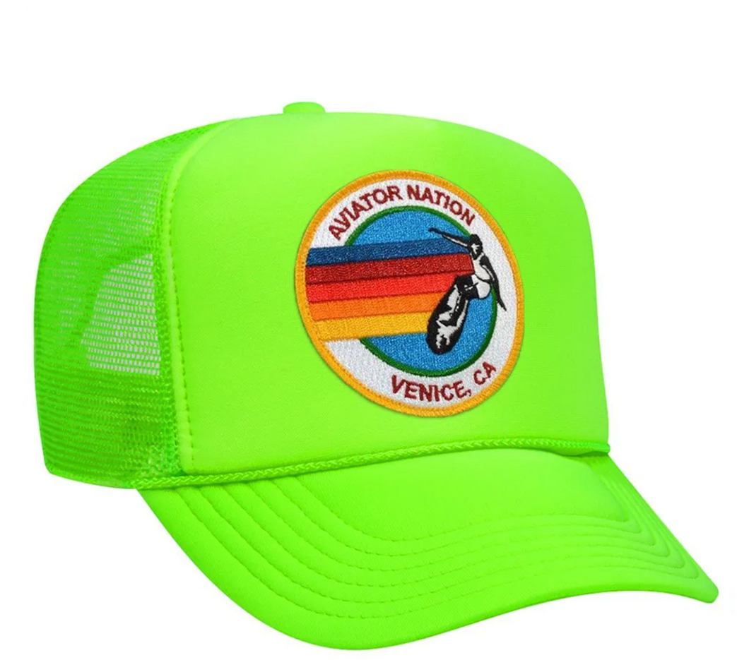 Aviator Nation Signature Venice Vintage Low Rise Trucker Hat in Neon Green