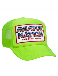 Aviator Nation Patriotic Patch Vintage Low Rise Trucker in Neon Green