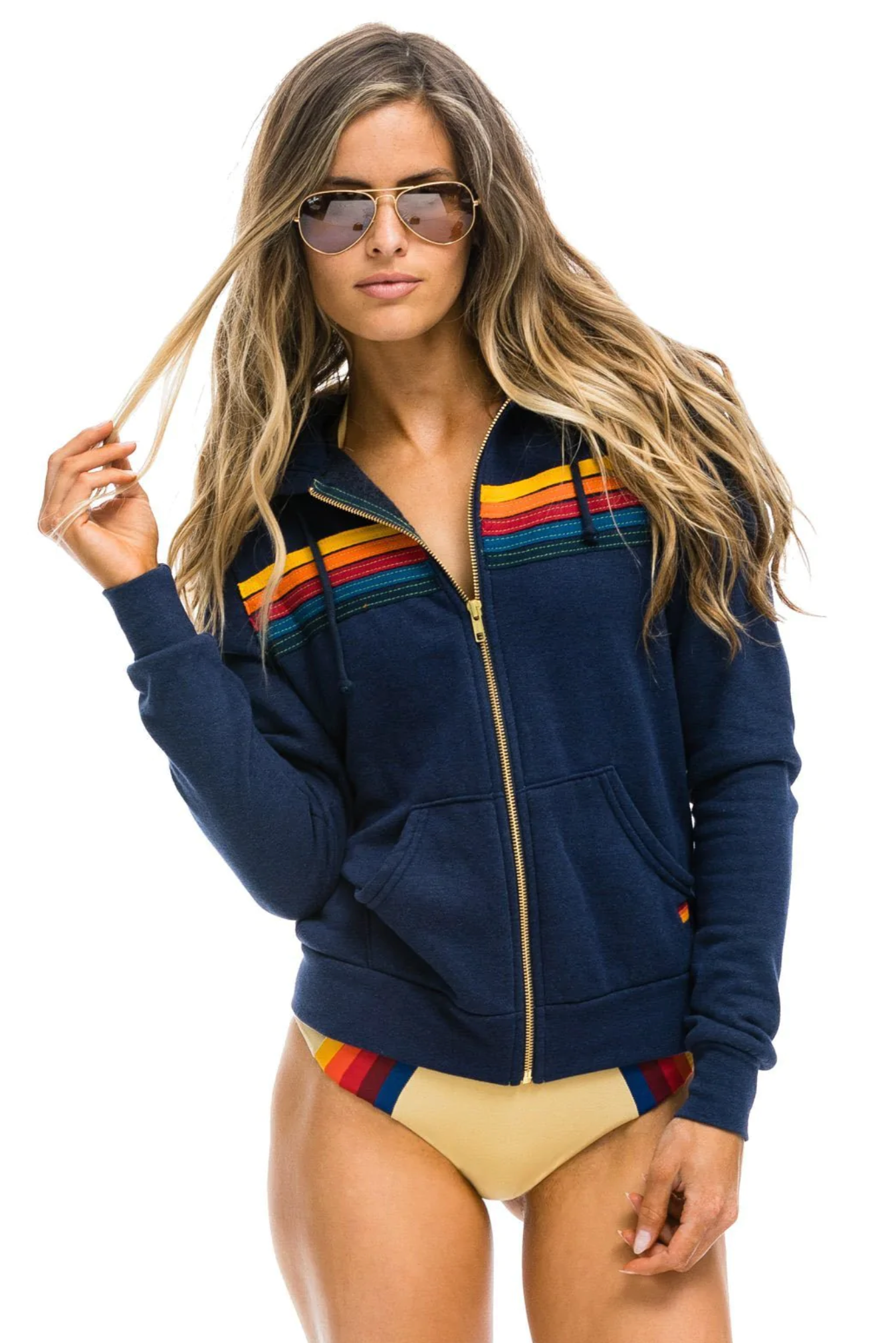 Aviator Nation Unisex 5 STRIPE HOODIE NAVY SINGER22