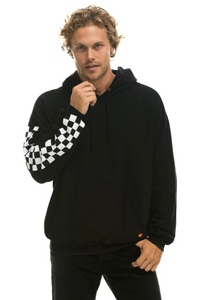 Aviator Nation RELAXED CHECK SLEEVE UP WITH CCc CC PULLOVER UNISEX HOODIE - BLACK