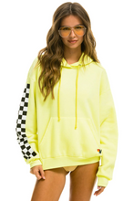 Load image into Gallery viewer, Aviator Nation RELAXED CHECK SLEEVE PULLOVER UNISEX HOODIE - NEON YELLOW