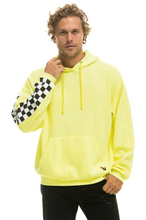 Load image into Gallery viewer, Aviator Nation RELAXED CHECK SLEEVE PULLOVER UNISEX HOODIE - NEON YELLOW
