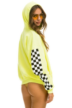 Load image into Gallery viewer, Aviator Nation RELAXED CHECK SLEEVE PULLOVER UNISEX HOODIE - NEON YELLOW