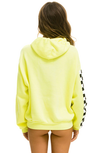 Aviator Nation RELAXED CHECK SLEEVE PULLOVER UNISEX HOODIE - NEON YELLOW