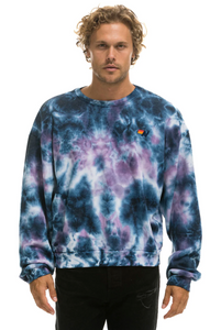 AVIATOR NATION HAND DYED UNISEX CREW SWEATSHIRT RELAXED - TIE DYE BLUE PURPLE