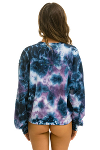 AVIATOR NATION HAND DYED UNISEX CREW SWEATSHIRT RELAXED - TIE DYE BLUE PURPLE