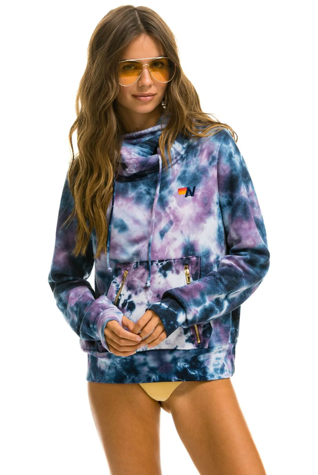 AVIATOR NATION HAND DYED NINJA PULLOVER UNISEX HOODIE - TIE DYE BLUE PURPLE