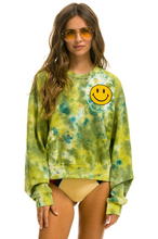 Load image into Gallery viewer, AVIATOR NATION HAND DYED SMILEY 2 CREW UNISEX SWEATSHIRT RELAXED - TIE DYE GREEN YELLOW