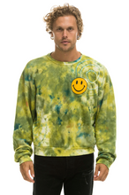Load image into Gallery viewer, AVIATOR NATION HAND DYED SMILEY 2 CREW UNISEX SWEATSHIRT RELAXED - TIE DYE GREEN YELLOW