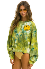 Load image into Gallery viewer, AVIATOR NATION HAND DYED SMILEY 2 CREW UNISEX SWEATSHIRT RELAXED - TIE DYE GREEN YELLOW