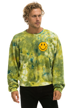 Load image into Gallery viewer, AVIATOR NATION HAND DYED SMILEY 2 CREW UNISEX SWEATSHIRT RELAXED - TIE DYE GREEN YELLOW
