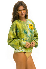 Load image into Gallery viewer, AVIATOR NATION HAND DYED SMILEY 2 CREW UNISEX SWEATSHIRT RELAXED - TIE DYE GREEN YELLOW