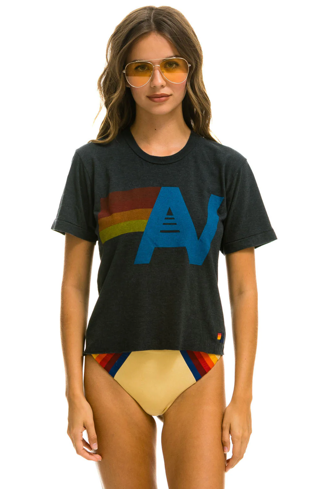 AVIATOR NATION WOMEN'S LOGO BOYFRIEND TEE - CHARCOAL