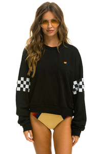 Aviator Nation CHECK 2 SLEEVE UNISEX CREW SWEATSHIRT - BLACK