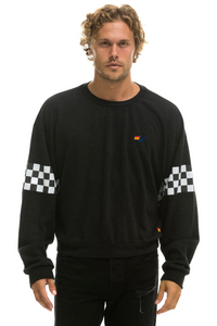 Aviator Nation CHECK 2 SLEEVE UNISEX CREW SWEATSHIRT - BLACK