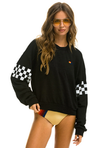 Aviator Nation CHECK 2 SLEEVE UNISEX CREW SWEATSHIRT - BLACK