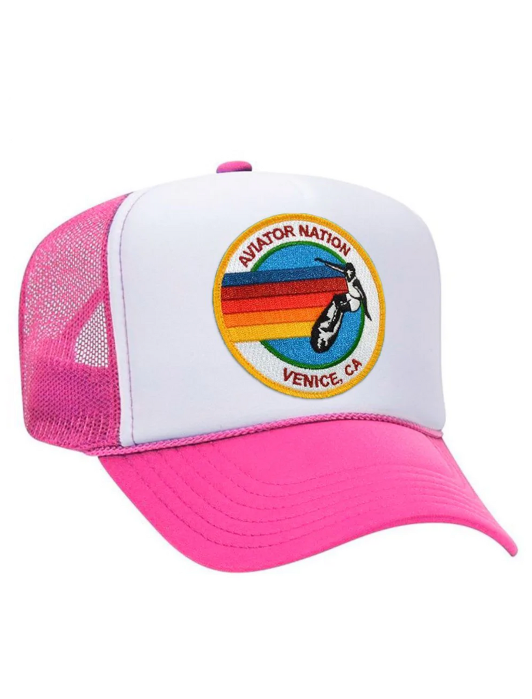 Aviator Nation Signature Vintage Low Rise Trucker Hat in Neon Pink/White